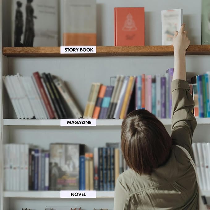 Containlol 50 Pcs Moveable Shelf Label Holders, Clear Bookshelf Label Library Shelf Markers Bookshelf Divider Tags for Library Office Classroom Home(6.5 x 3 x 0.63 Inch)