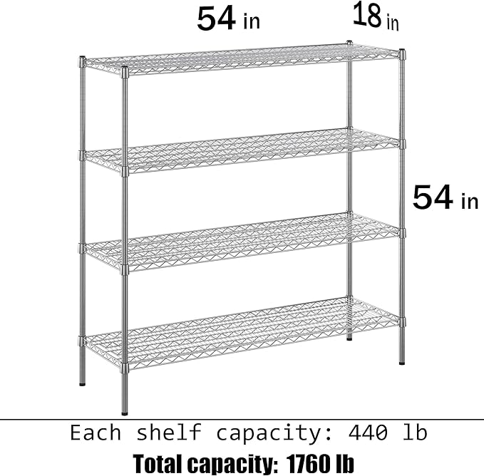 Regal Altair 18" Deep x 54" Wide x 54" Height Wire Shelving Kit | 4-Tier | NSF Commercial Storage Rack Unit