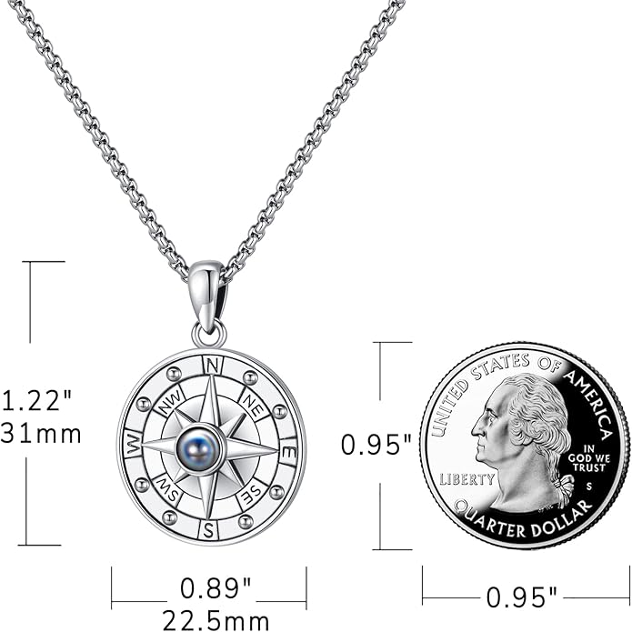 Compass Necklace for Women Men 925 Sterling Silver Pendant Urn Necklaces for Ashes Picture Locket Necklace Anchor Necklace Viking Necklace Crystals CZ Moonstone Abalone Shell Turquoise Compass Jewelry