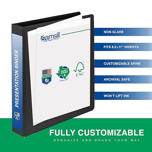Samsill 3 Inch 3 Ring Binders, Made in USA, Economy Round Ring, Clear View Cover, 550 Sheet Capacity - for School, Home, Office - Black, 12 Pack