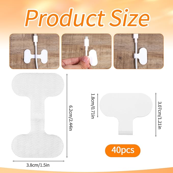 40PCS Cable Labels for Cords Cord Labels for Electronics Reusable Writable Self-Adhesive Wire Label Hook Loop Cables Label Paste Nylon Wire Waterproof White Cord Tags for Office Computers Management