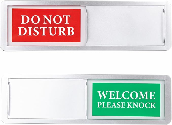Do Not Disturb/Welcome Door Sign, Sliding Privacy Indicator for Home Office Restroom Conference Hotel Hospital, 7x2 Inch Slider Door Sign (Silver）