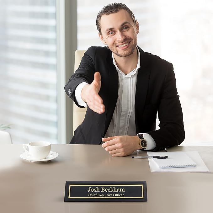 Business Wood Name Plate for Desk | Custom Desk Name Plate Personalized Gift for Office, The Perfect Engraved Name Plaque By Engraving International (2" x 10", Black Piano Finish)