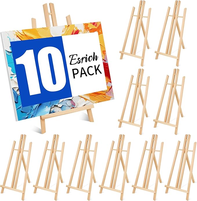 ESRICH 10pcs 17 Inch Tabletop Easels,Wood Easel for Painting,Tripod, Paint Party Easel, Kids Student Desktop Easel for Painting,Paint Easel for Canvas Paint