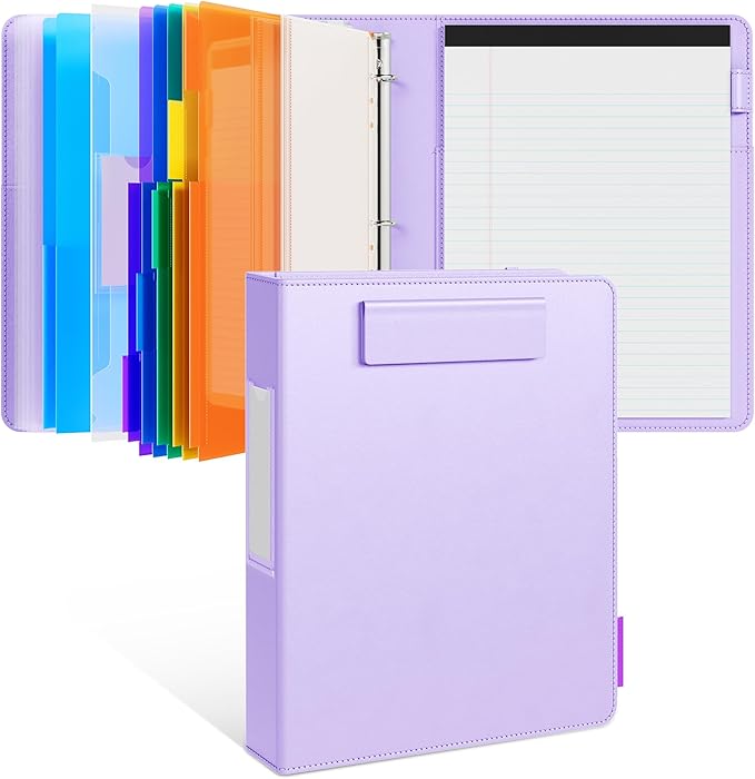 JoyCat 3 Ring Binder Clipboard with Storage,12.4"x10.2"Magnetic Clipboard Folder with 5 Expandable Folders,Refillable Lined Notepad (11" x 8.5"),Ideal for School Office Nursing(Purple)