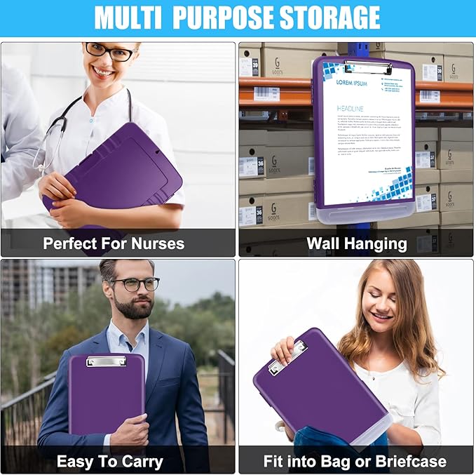 Purple Clipboard with Storage,TFDLCG zm Clip Boards with Storage Compartments,8.5 x 11 High Capacity Folio Nursing Clipboard Case,A4 Letter Size for Office,School Home Work
