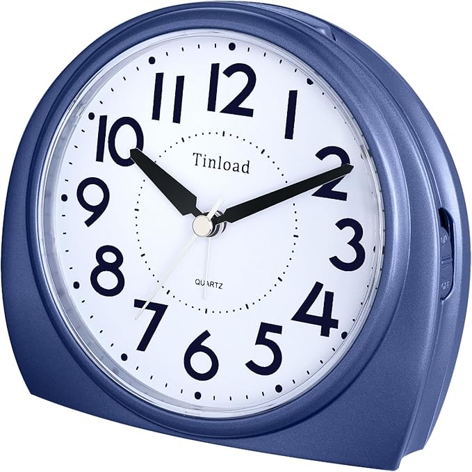 Tinload 5.5" Large Analog Alarm Clock Silent Non Ticking, Gentle Wake, Beep Sounds, Increasing Volume, Battery Operated Snooze and Manual Light, Blue
