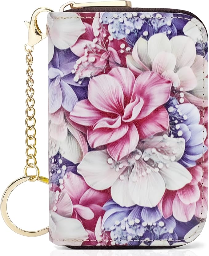 APHISON RFID Credit Card Holder Wallets for Women Leather Zipper Card Case for Ladies Keychain Wallet