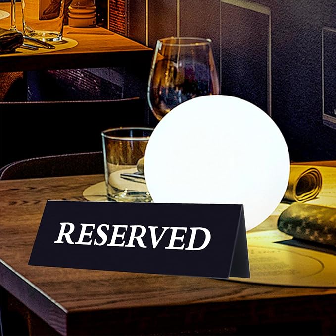 6 Pieces Plastic Reserved Table Sign for Wedding Acrylic Double Side Table Tent Black Guest Reservation Tables Seat Sign 7.9 x 2.7 Inches Reserve Seating Signs for Restaurant Chairs Wedding