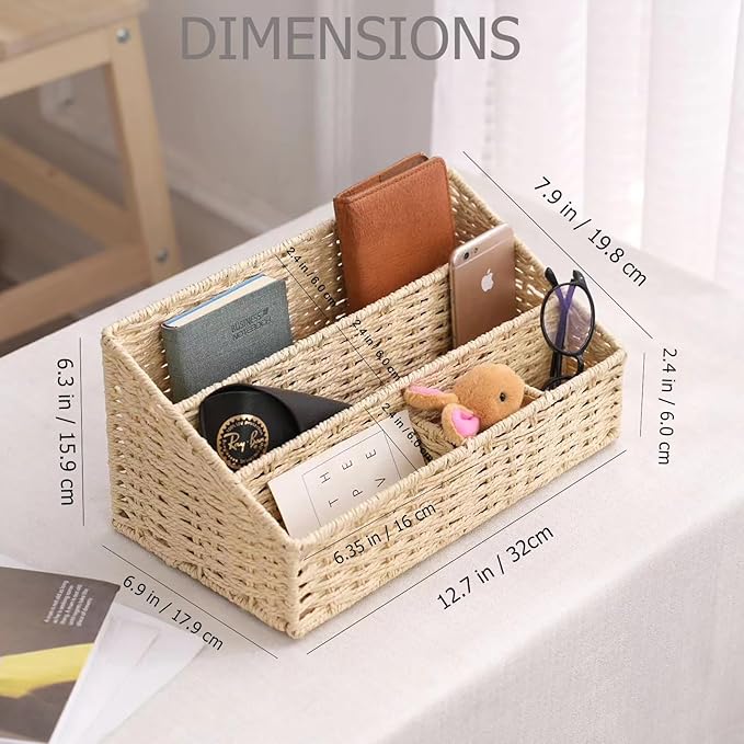 Boershun Rattan Mail Organizer - Countertop, Desk, Bills, Woven Basket, Magazine Holder, Mail Sorter, Hobo Organizer，Beige