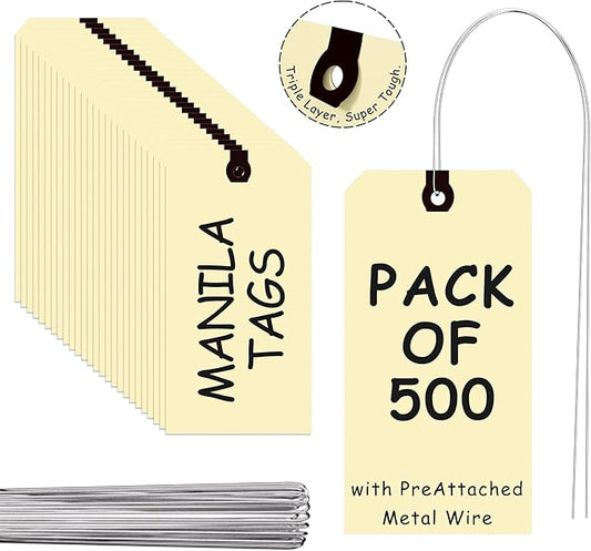 INNOVART Shipping Tags - Double Wired 8" x 4", Manila Wire Tags with Reinforced Eyelet, Case of 500