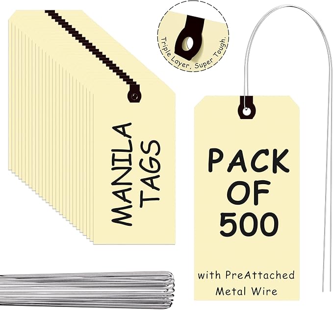INNOVART Shipping Tags - Double Wired 7 1/2" x 3 3/4", Manila Wire Tags with Reinforced Eyelet, Case of 500