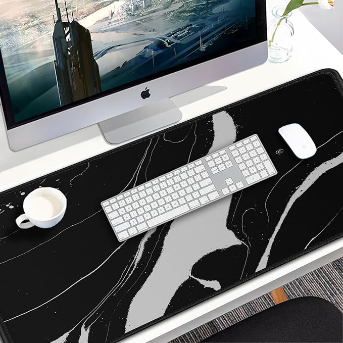 Large Mouse Pad, 31.5x15.7 inch Large Extended Computer Keyboard Mouse Mat, Water Resist Non-Slip Mousepad Rubber Base Long XXL Desk Mouse Pad for Work & Gaming, Office & Home, Black White