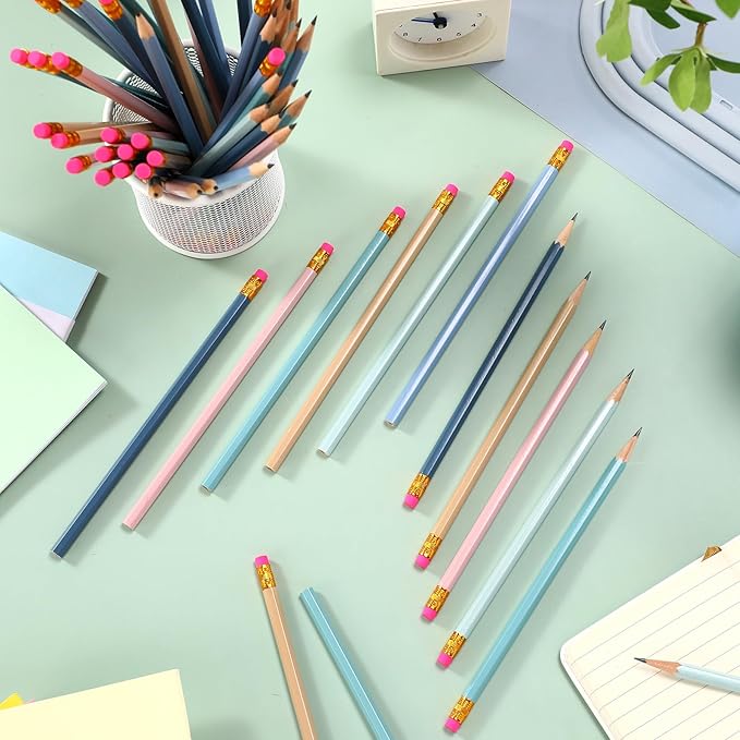 TecUnite 120 Pcs #2 HB Pencils with Eraser No 2 Unsharpened Wooden Hexagonal Pencils for Adults Gifts for School Exam art Learning Office Sketching(Morandi Colors)