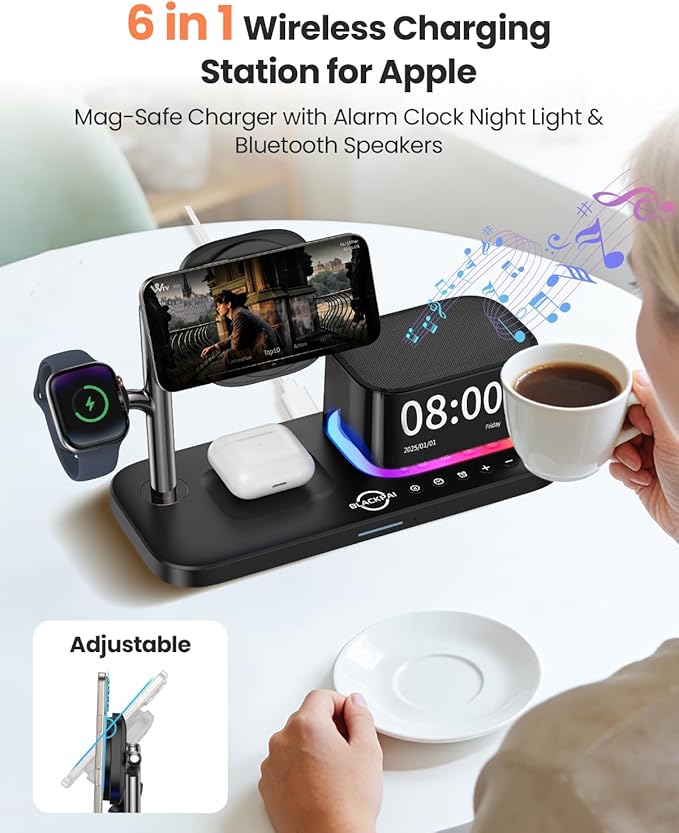 BLACKPAI 6-in-1 Wireless Charging Station for Multiple Apple Devices (Black)