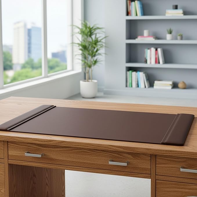 DACASSO Leather Desk Pad with Side Rails - Luxury Leather Desk Blotter for Writing - Executive Desk Surface Protector - (Chocolate Brown, 34” x 20”)