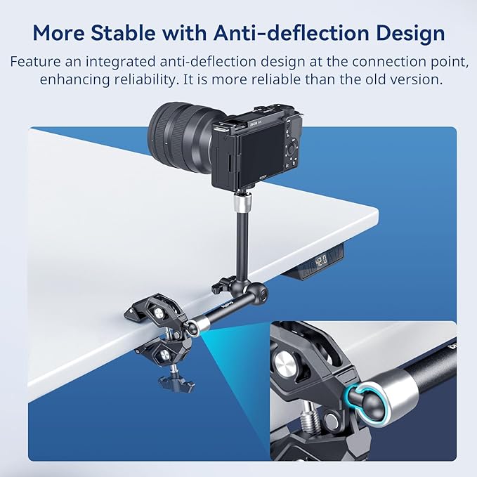 SMALLRIG Magic Arm Clamp Kit, Camera Mount Articulating Friction Arm w Super Clamp, w 1/4"-20 Screw and Thread Hole, for Camera, Light, Monitor, Webcam or Action Camera 1.5kg, for Table, Tube
