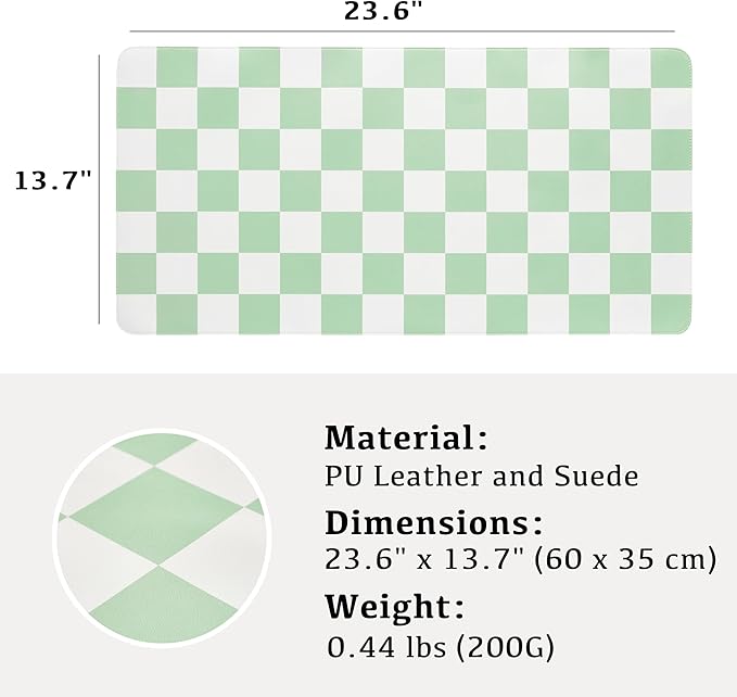 Ohocut Checkered Desk Mat, Large Cute Aesthetic Retro PU Leather Computer Laptop Desk Mat, Non-Slip Waterproof Mouse Keyboard Pad, Desk Writing Mat for Work/Home (Green, 23.6" x 13.7")