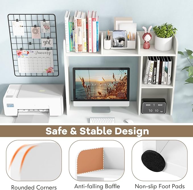 Tangkula Desktop Bookshelf, Countertop Storage Hutch with 5 Shelves for Computer Desk, Desk 3-Tier Display Rack, Multipurpose Wood Desktop Hutch Storage Organizer for Dorm Office Home