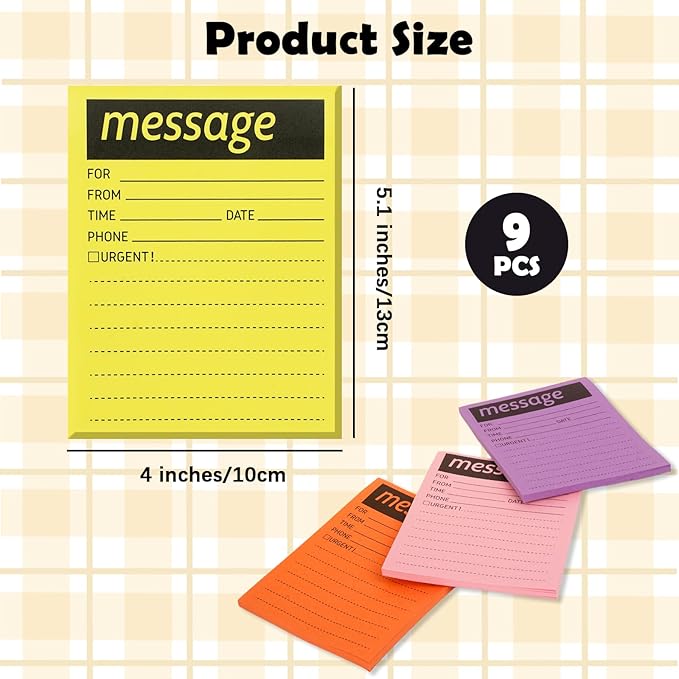 9 Pieces Phone Message Pads for Office, Big Sticky Notes for Wall, Assorted Colors Funny Office Sticky Notes, Urgent While You were Out Message Pad, Work Call, Teacher Supplies (with Black Frame)