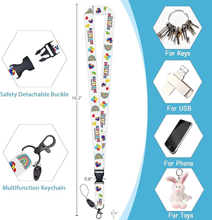 ID Badge Holder with Lanyard, Autism Awareness Retractable Badge Holders Reels, Rainbow Breakaway Lanyards Keychain, Cute ID Holders for Women Teacher Nurse Nursing Doctor Student