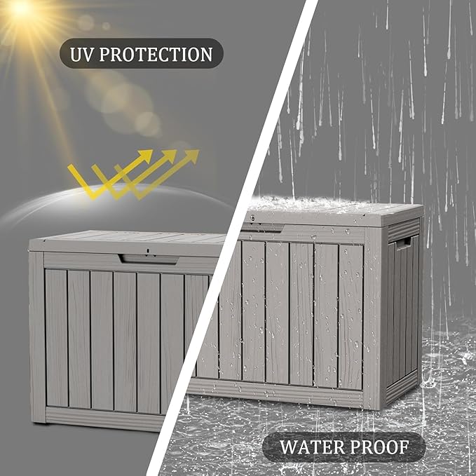 Yardgrace 50 Gallon Lockable Resin Deck Box, Waterproof & UV-Resistant Outdoor Storage Box for Outdoor Cushion Storage, Garden Tools & Pool Accessories Storage, Gray