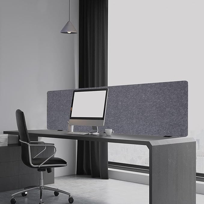 Clamp-on 60" x 24" Desk Divider Privacy Panel for Office Privacy Sound Absorbing Screen Acoustic Partition Divider Stand Up Desktop Divider Portable Cubicle Panel, Grey