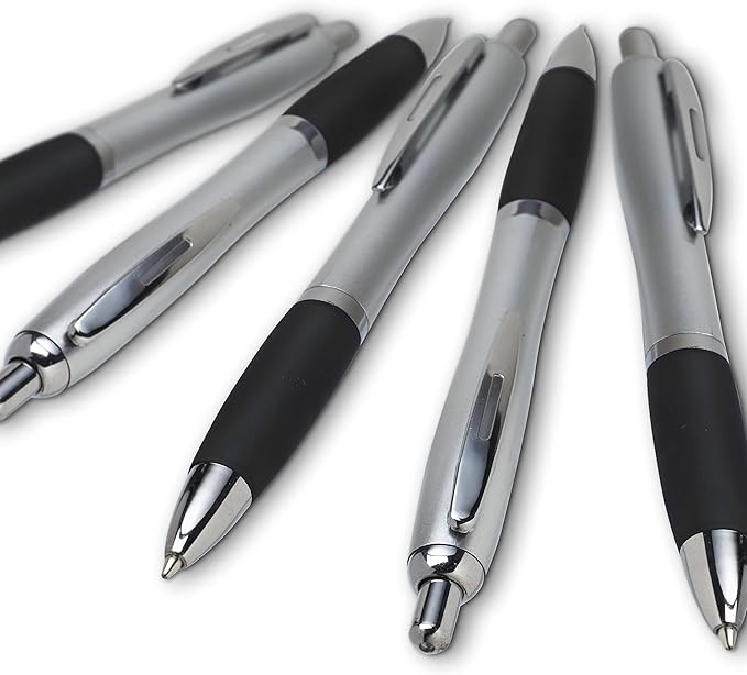 DISCOUNT PROMOS Ballpoint Pens With Rubber Grip, 10 pack, Black Ink Writing Pens in Bulk, Black
