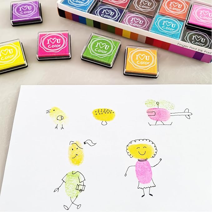 GTLZLZ Ink Pads for Kids, 20 Colors Craft Ink Pad, Washable Finger Ink Pads for Stamps, Paper, Scrapbooking, Wood Fabric