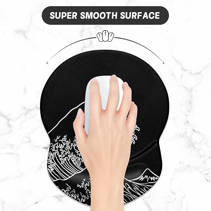 ITNRSIIET Ergonomic Mouse Pad with Gel Wrist Support Small Wrist Rest Smooth Surface Non-Slip PU Base Comfortable Office Supplies Pain Relief, 8.7 x 7.2 inches, Rolling Wave