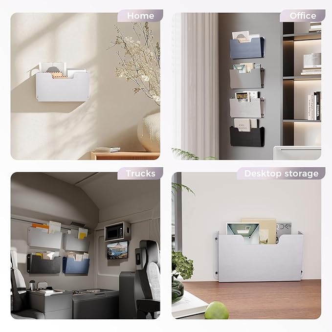 OSKIE DR POCKET RACK Wall-Mounted File Rack, Single Pocket, Metal Organizer for Letter-Sized Documents, Space-Saving Desktop Organizer, 14 x 2.5 x 7.5 inches (Graywhite)