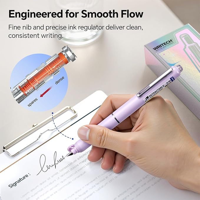 WRITECH Retractable Fountain Pen Set: Fine Nib Black Ink Premium Gift Box Includes 10 Cartridges, Perfect for Graduation Anniversaries Birthdays