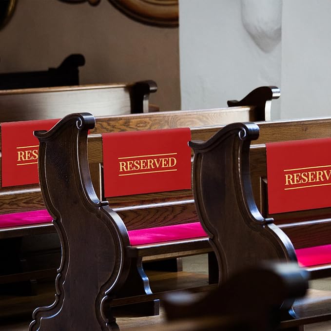 Buryeah 12 Pcs Reserved Seating Signs for Chairs Church Pew Reserved Chair Signs Placeholder with Printed Words for Weddings Parties Celebrations Receptions Church or Event (Red)