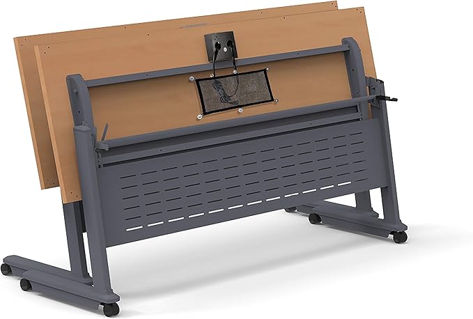 Tables Training Meeting Seminar Classroom Model 2558 15pc Beech Folding Industrial Caster Z-Base. Tables Connect. Modesty Panel, Shelf, Power + USB Outlet. (Seating Included).