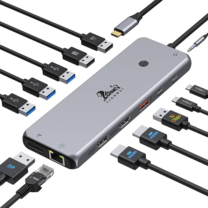 Laptop Docking Station 13 in 1, Dual Monitor Triple 4K Display, 8 USB C/A Ports, Ethernet, Audio, LIONWEI USB C Hub for MacBook,Dell,HP,Lenovo,Surface
