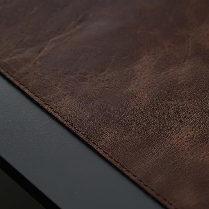 TORONATA Jersey Genuine Calfskin Leather Desk Pad, Office Desk Mat with Non-Slip Bottom, Smooth Surface for Mouse & Keyboard, Desk Protector (36x19 inches) (Dark Brown)