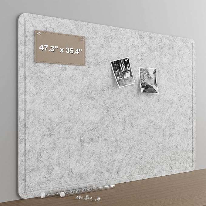 Large Felt Bulletin Board for Wall, 48"x36" Frameless Picture Board, Soft Felt Cork Board for Office, Home Planning & Office Wall Decor, Easy Install Pin Board