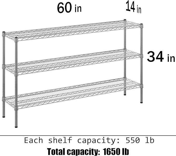 Regal Altair 14" Deep x 60" Wide x 34" Height Wire Shelving Kit | 3-Tier | NSF Commercial Storage Rack Unit