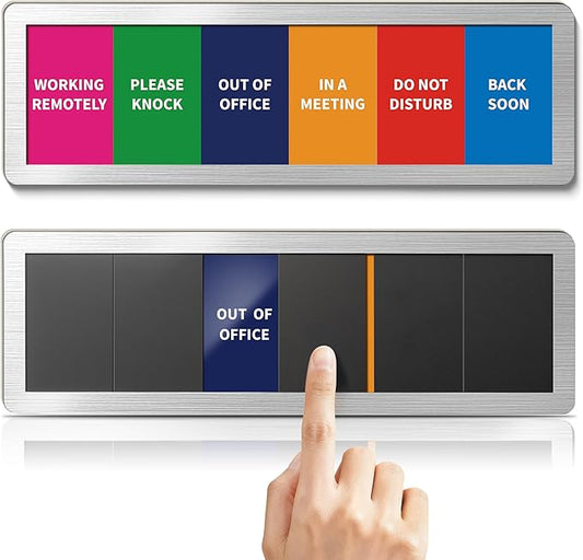 Office Door Signs-Meeting in Progress Door Sign with 6 Options, Do Not Disturb, In a Meeting, Out of Office, Please Knock, Working from Home, Back Soon, Business Privacy Sign Shows the Status of the Person Inside the Room