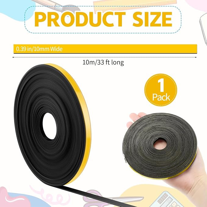 AmazingSpark Magnetic Tape Roll Thin Strips, 0.39 Inch x 33 Feet Magnetic Board Dividers Whiteboard Graphic Decorative Tape Marking Line for Classroom Office Art Accessories(Yellow)