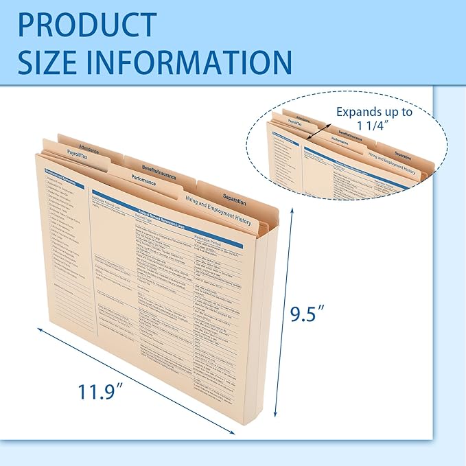 25 Set Employee Personnel File Folders Bulk 6 Folders Expanded Employee Record Master Organizer 11.9 x 9.5 x 1.25 Inches for 25 Employees Staff Receptionist Business HR Office Supplies