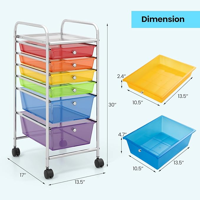 Giantex 6 Storage Drawer Cart Rolling Organizer Cart for Tools Scrapbook Paper Home Office School Multipurpose Mobile Utility Cart (Multicolor)