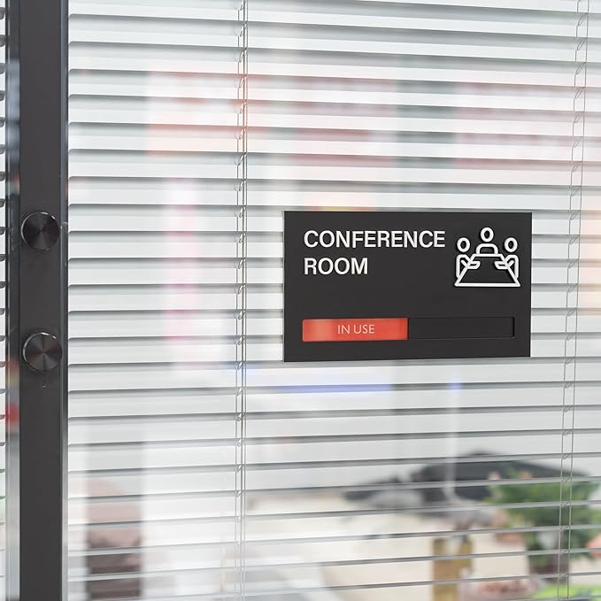 Office Conference Room Door Signs, Meeting in Progress Door Sign, In Use Available Slider Indicator - Occupied or Vacant Status, 8.8" x 4.9"