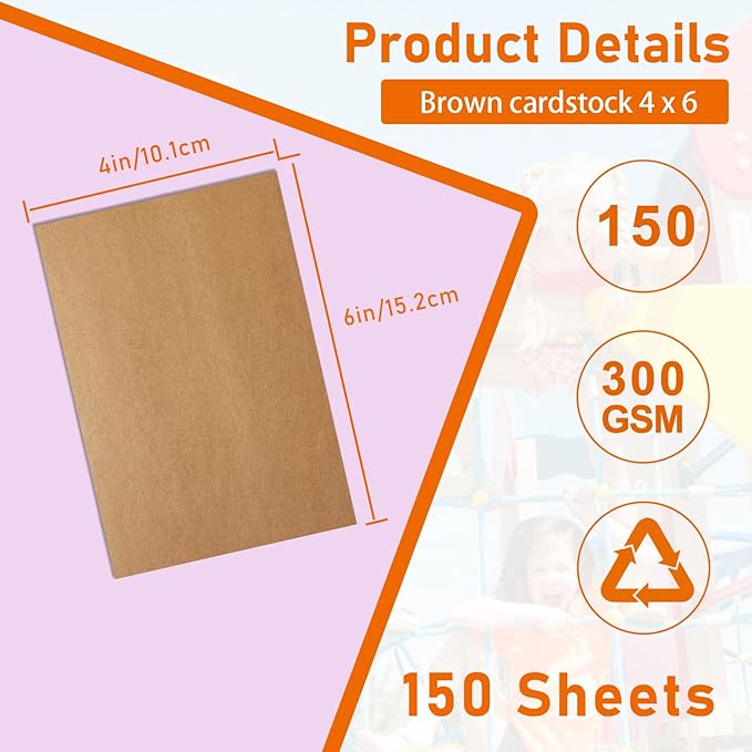 Guakicae 150 Sheets Brown Cardstock 4 x 6 Kraft Paper, 300gsm/110lb Heavyweight Flat Card Stock Printer Paper for DIY Card Making, Wedding Invitations, Greeting Cards, Stationery, Graduations