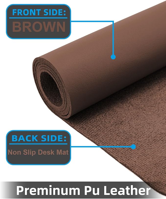 Small Desk Mat,Leather Desk mat,Desk Mouse pad,Office Desk mat,Laptop Mat for Desk, Non-Slip PU Leather Desk Blotter,Waterproof Desk Writing Pad for Office/Home(23.6"x13.8",Brwon)