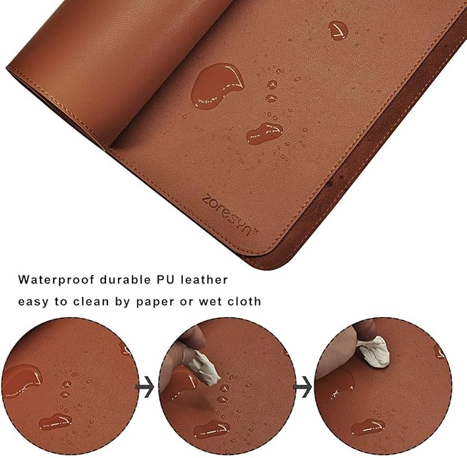 ZORESYN Large Mouse Pad (120x60cm) - PU Leather Gaming Mousepad Desk Mat - Nonslip Base and Waterproof Desktop Keyboard Extended Mouse Mat (Light Brown)
