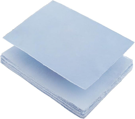 Wanderings 50 Pack Blue A6 Handmade Deckled Edge Cotton Paper - Cold Pressed Texture - Paint, Watercolor, Writing, Printer - Cards, Wedding Invitations, Menus, Arts and Crafts. 150gsm - 10.5x15 cm