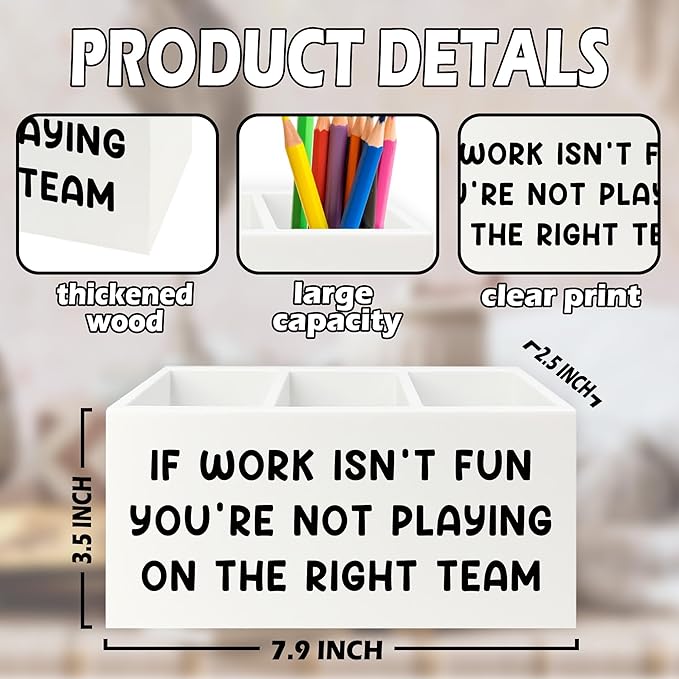 XPH Inspirational Pen Pencil Holder Organizer for Desk, Inspirational Gifts for Women, Teamwork Team Gifts for Employees Coworkers Wooden Box Sign for Home Office Desk Tabletop Decorations