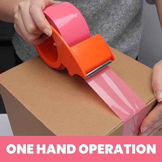 TAPEBEAR 48Rolls Pink Packing Tape with 12 Dispensers, 1.88 Inch x 60 Yards Packaging Tape Refills, Cute Decorative Moving Tape for Boxes, Shipping and Sealing