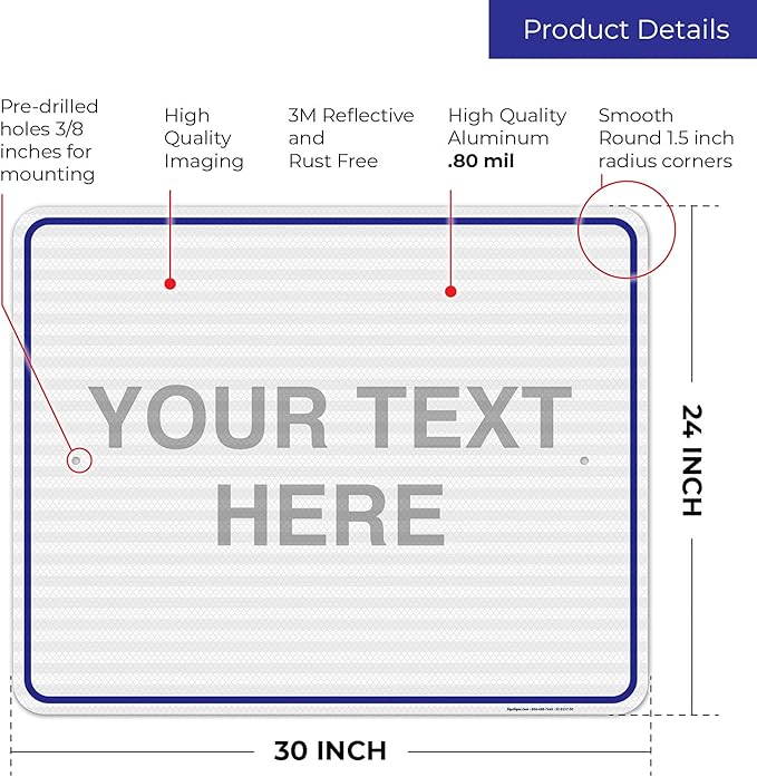 Custom Sign, Personalized Metal Signs, Customize for Office, Business, Workplace, Home, Airbnb, Delivery Blue Signs, 24x30 Inches, 3M EGP Reflective .080 Aluminum, Fade Resistant, Made in USA